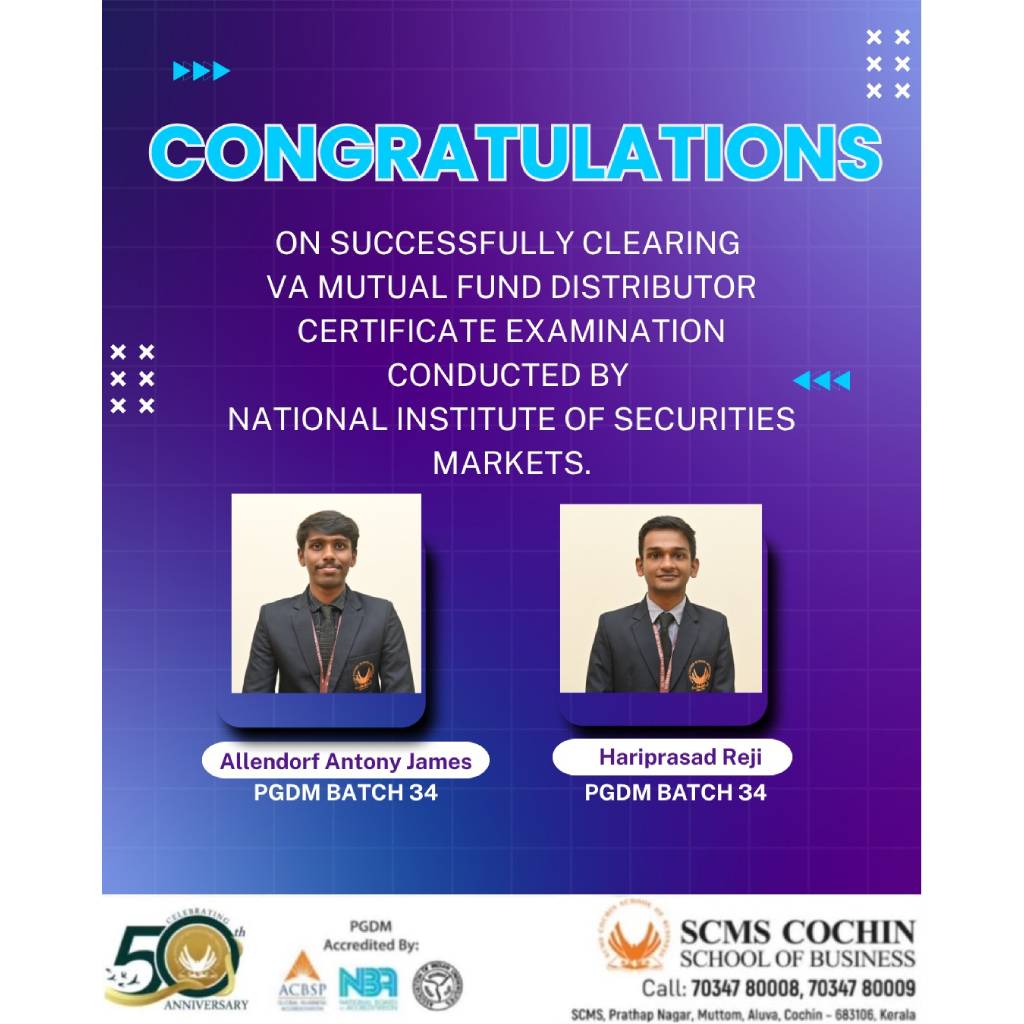 PGDM B34 Students Clear NISM Mutual Fund Distributor Certification
